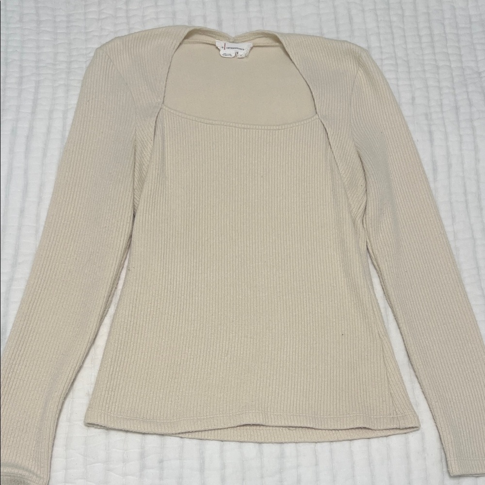 Cream Anthropologie Ribbed Long Sleeve Women's Top